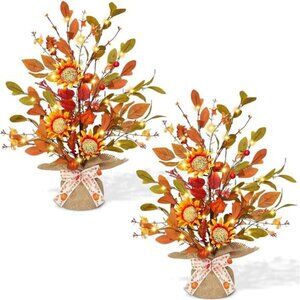 18-Inch Prelit Fall Maple Tree w/ Lights - Battery Operated Sunflowers & Pumpkin